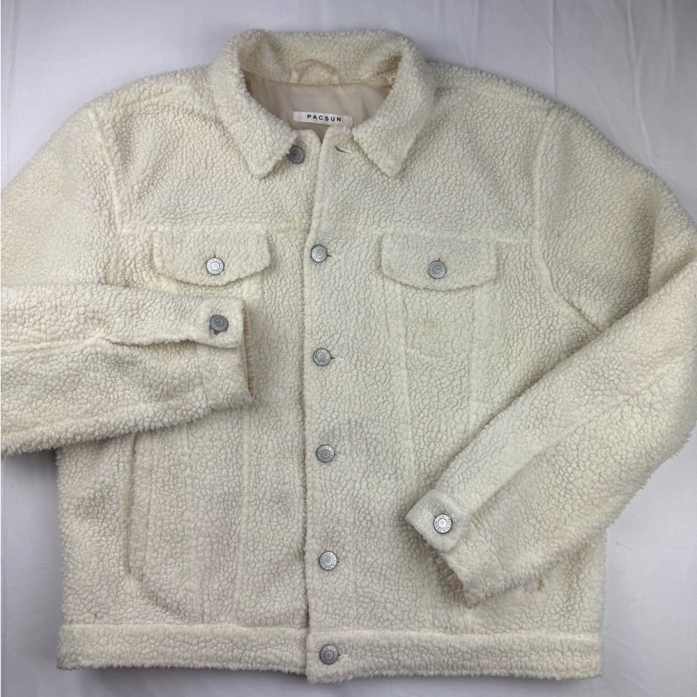 PacSun Mens Cream Sherpa teddy Jacket size large
